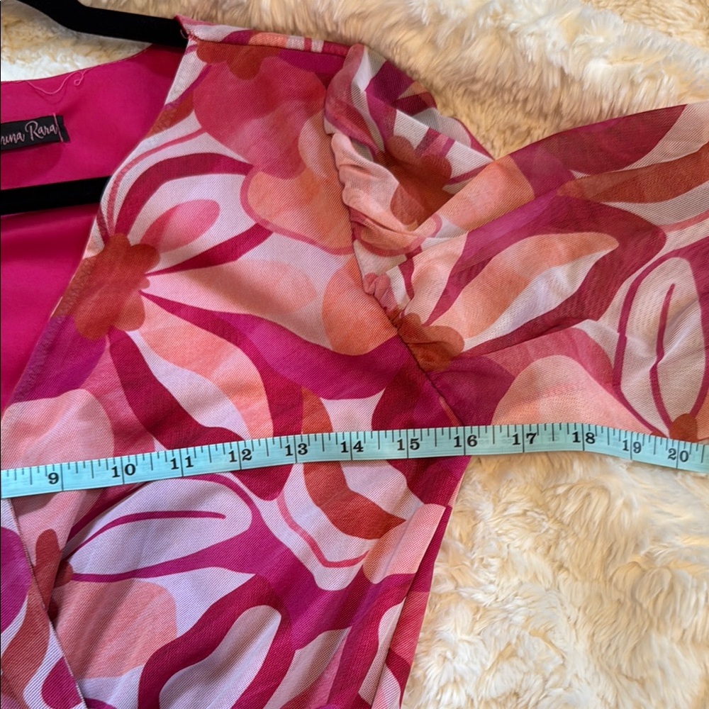 Pink and White Floral Wrap Gown with Bishop Sleeves - Picture 11 of 13